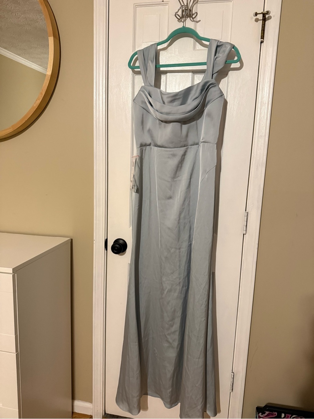 Azazie Elegant Light Blue Satin Evening Gown